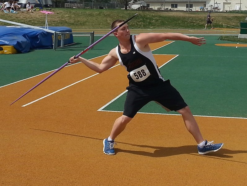 R.F. Staples and St. Mary high school athletes were in Edmonton on May 22 for the track and field zone meet. Keenan Wildman competes in the senior boys javelin event. He did