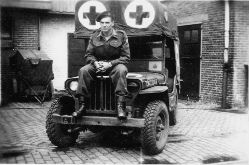 Private Ernie Wood spent his time in the Second World War shuttling casualties from the front line to the field hospital in jeeps like the one he’s pictured sitting on here.