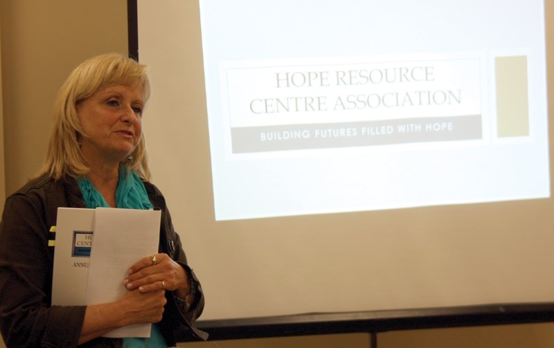 Hope Resource Centre (HRC) executive director Sylvia Yoder talks about the past year during the organization’s AGM last Wednesday evening at the Westlock Rotary Spirit Centre.