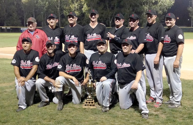 The Westlock Grey Lions are AWCBA champs for the third straight year with a three-game win over the Fort Saskatchewan Athletics. BACK (L-R): Moe Fagnan, Keith Szautner, Troy