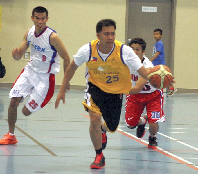 Nine communities were represented at the inaugural All-Filipino Sportsfest in Westlock last Sunday at the Spirit Centre. Westlock’s Mark Eclarinal looks to make a pass during 