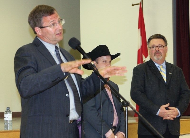 Barrhead-Morinville-Westlock riding Wildrose candidate Glenn van Dijken gestures while making a point during a Wildrose candidate’s debate on Saturday at Memorial Hall. To