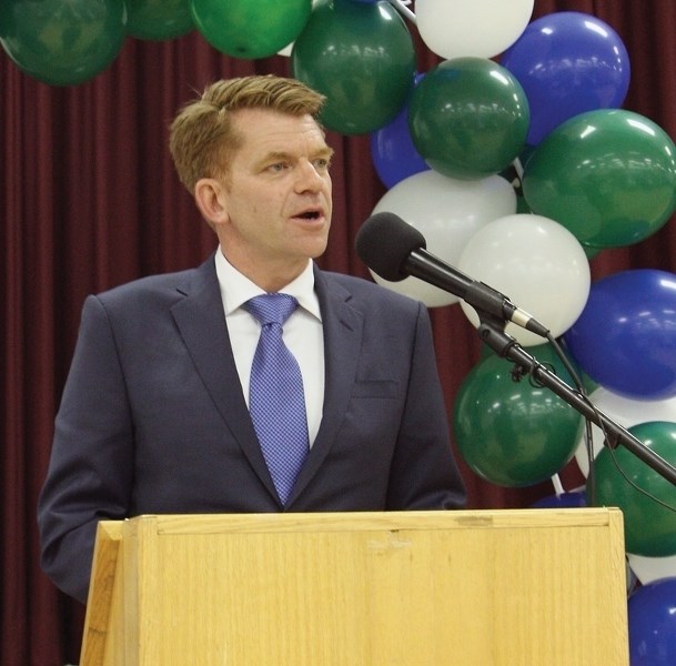 Wildrose Party leader Brian Jean addresses a crowd of Wildrose supporters at Memorial Hall on April 24. Jean was keynote speaker at local candidate Glenn van Dijken’s