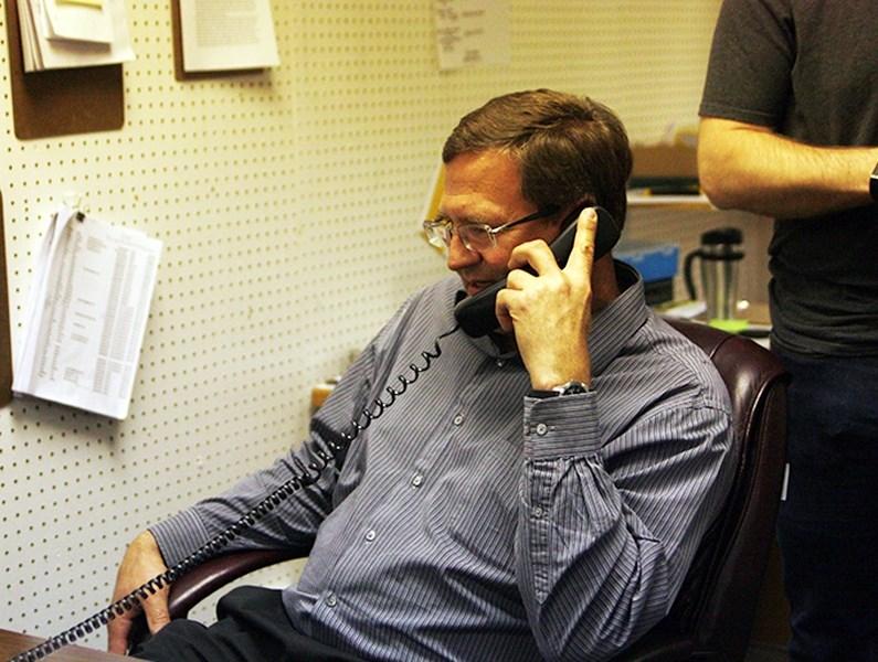 New Barrhead-Morinville-Westlock MLA Glenn van Dijken takes a congratulatory phone call after his stunning election victory on May 5.