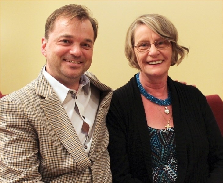 Sylvia Flannigan and Erik Williams were in Westlock May 22 to talk about organ and tissue donation. They spoke at the Prairie Sunset Funeral Home and asked attendees to