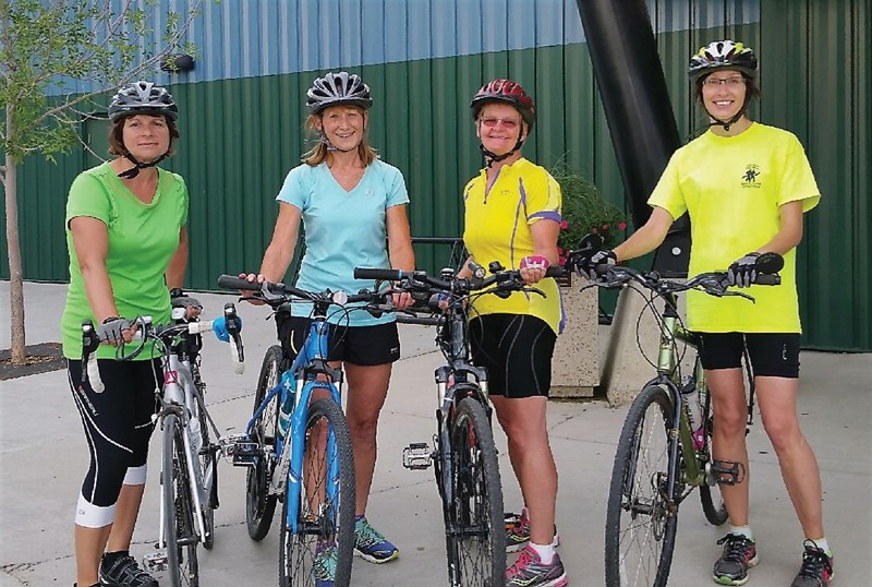 The Pedalmasters, L-R, Laurie Walker, Wilma Roelofs, Linda Boutin and Lori Cairns will participate in the seventh annual Enbridge Ride to Conquer Cancer in August. The local