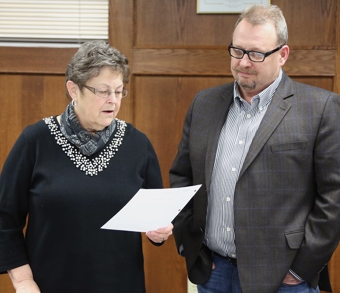 Shelia Foley pictured with mayor Ralph Leriger during a swearing-in ceremony for Foley as deputy mayor. Foley tendered her resignation from council Aug. 10 and a byelection