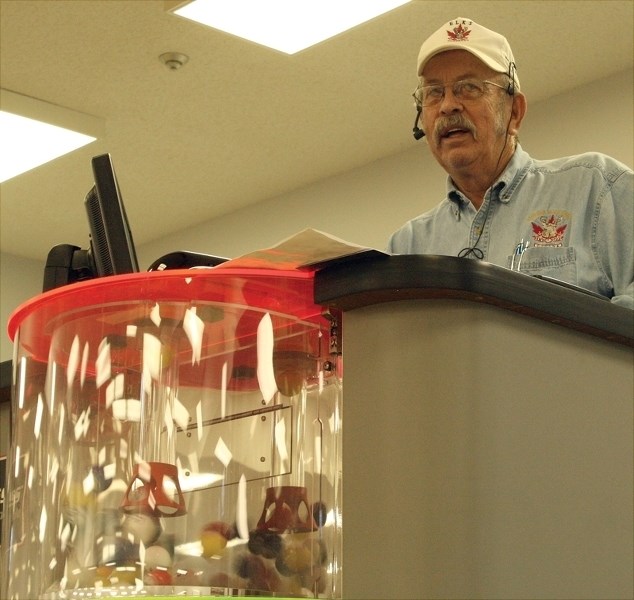Hugh Thomson calls numbers during the Westlock Elks Bingo night at the Memorial Hall on Aug. 17.