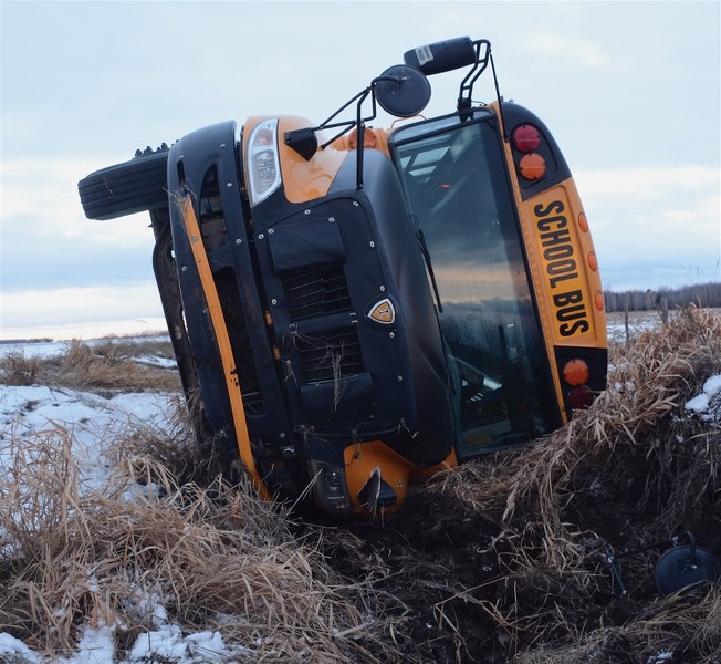 The scene last Monday west of Jarvie when a Pembina Hills school bus went into the ditch.
