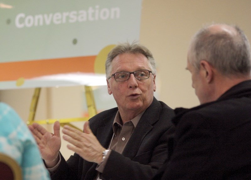 PDD Safety Consultation Team chair John te Linde chats about disability safety regulations with Westlock Independence Network executive director Greg Morris at the Westlock