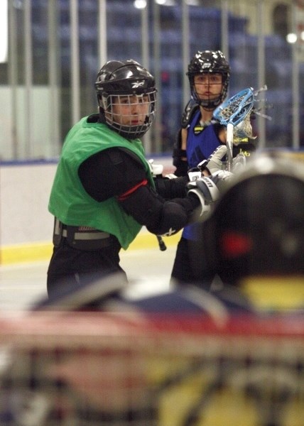 The Westlock Junior Rock hit the Rotary Spirit Centre floor last week in preparation for their upcoming season, which kicks off April 29. Kirby Kohlsmith (front) goes for the 