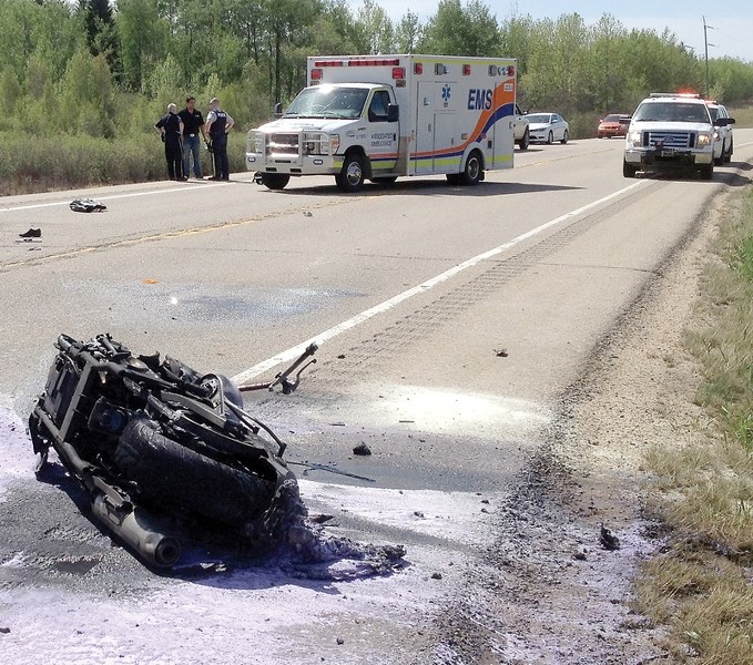 A 40-year-old Athabasca woman is dead following a head-on crash on Highway 2 near Nestow Saturday afternoon. RCMP say the woman’s motorcycle crossed the centre line and