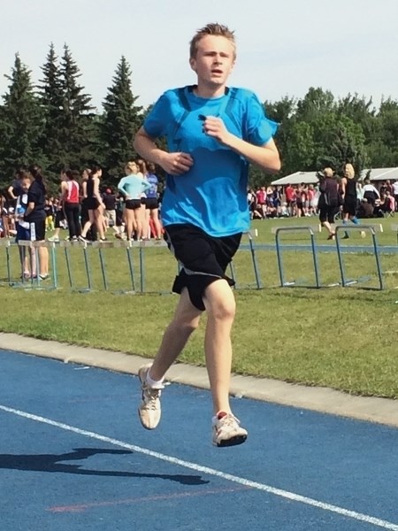 St. Mary School student Jaiden Romanuik netted a bronze medal in the 3,000 metre track event during Zone 5 junior high track and field championships at Fowler Athletic Park