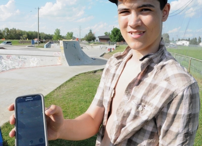 Kris MacCarahan hunts for Pokemon at the Westlock skate park July 18. Pokemon Go was released Canada-wide July 17.