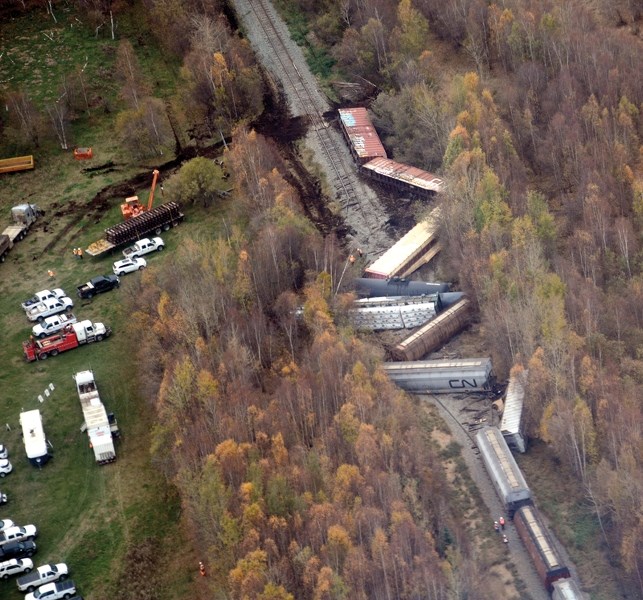 The scene from above (with thanks to Georg Hertz-Kleptow) of a 12-car-train derailment Oct. 7, just south of the Hamlet of Pick-ardville. According to a CN Rail spokesperson