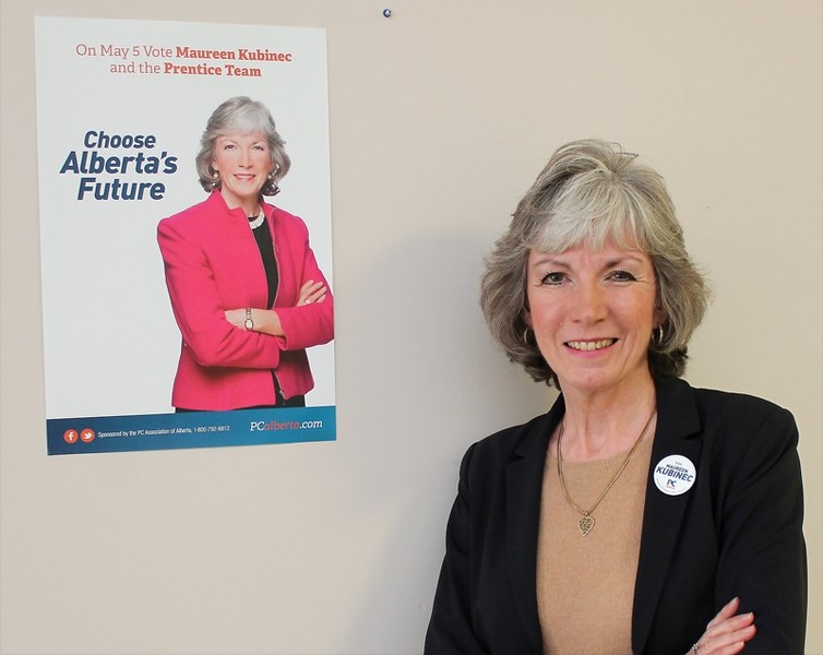 Maureen Kubinec, former school board trustee and county councillor, campaigns for re-election in the 2015 provincial election.