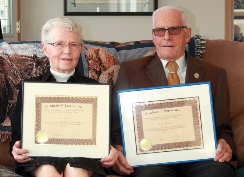 Vera and Doug Brown were recently recognized by the Westlock Ag Society for their 67 years of service to the group. The couple also recently celebrated their 61st wedding