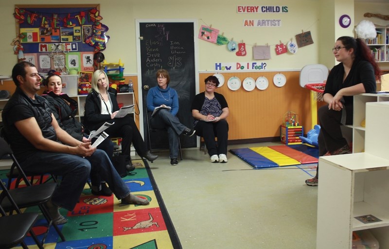 Westlock Child Care Society executive director Christine Villeneuve, with the help of Wanda Bertelsen and Erin Jorde, explain how the province’s $25 a day daycare program