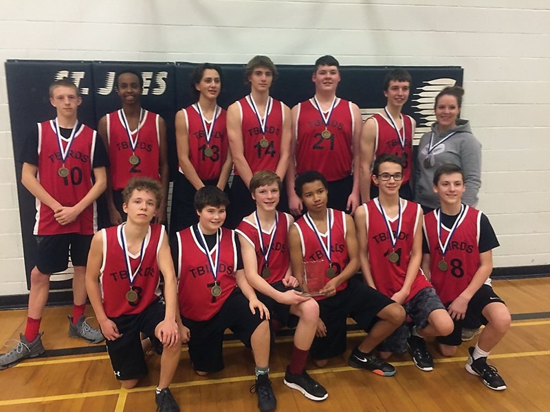 The R.F. Staples junior high boys took home gold at the Junior Strike Energy Service Tournament in Whitecourt Jan. 21. Back Row, L-R: Colby Gatzky, Suber Dahir, Max Benham,
