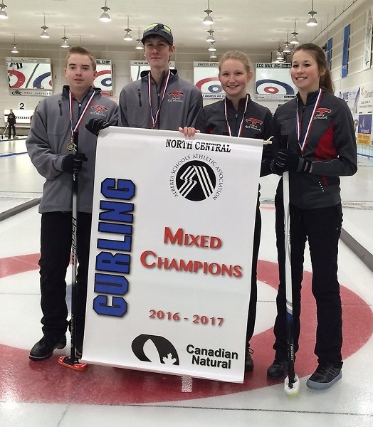 R.F. Staples mixed curling team claimed gold at the North Central Curling Zones in Slave Lake Feb. 24-25. Pictured from left to right are Matthew Burchett, Lamont Montgomery, 