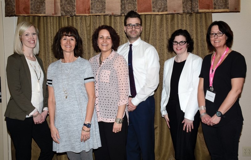 The R.F. Staples Breakfast Program received $11,000 from 100 Women Who Care Westlock March 15. Representing R.F. are (third from left) parent and Food Studies teacher Keltey