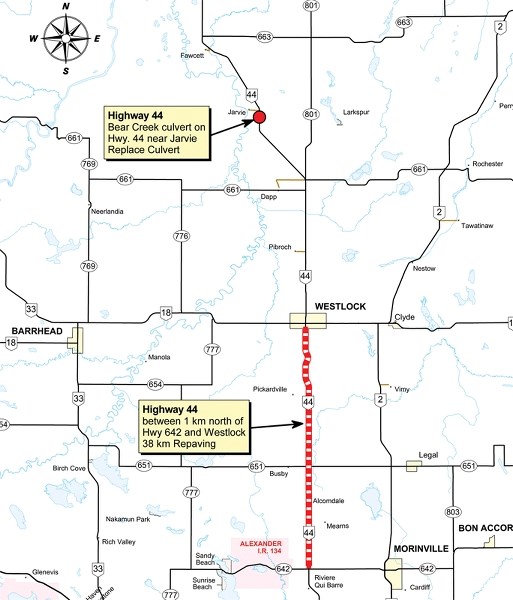 Two project were announced by the province for Highway 44, including 38 kilometres of new pavement.