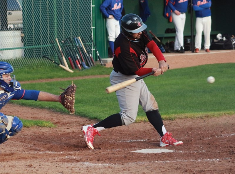 Red Lion Pat Rains takes a swing during the club’s 8-4 May 17 loss to the Stony Plain Mets. Following the loss the club sits with a 1-1 record in the NCABL.