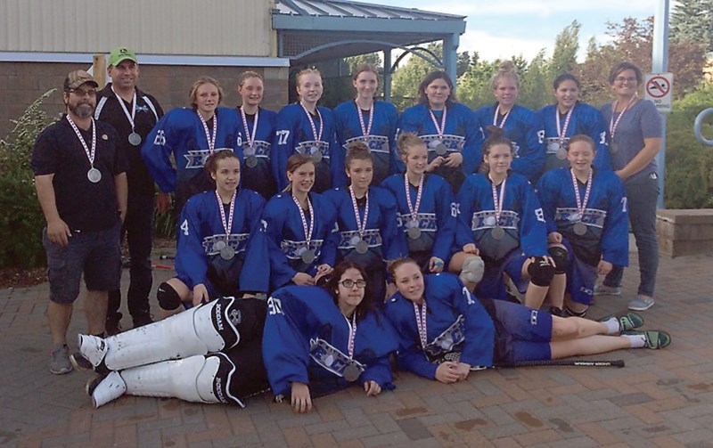 The Westlock Bantam Girls Rock had a great year, netting a silver in the GELC playoffs. Back Row, L-R: assistant coach Norm Brill, assistant coach Bob Hnatko, Alisha