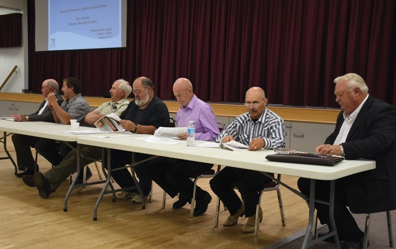 Westlock County councillors were still parsing through the inspection report an hour after they first laid eyes on it. All of council, pictured during the public presentation 