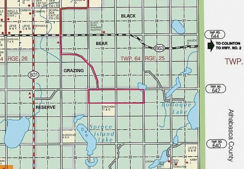 The pink rectangle above is the location proposed by the Westlock Shooting Sports Association (WASA) for a new gun range. Environment and Parks has tentatively approved the