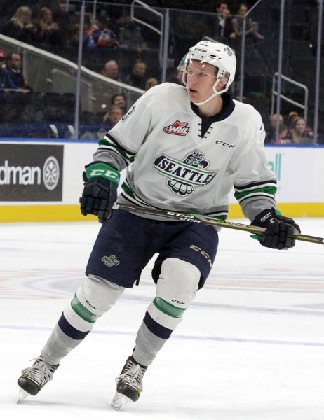 Cade McNelly patrols the blueline during a Nov. 2 game against the Edmonton Oil Kings. The 16-year-old Westlock native is playing his first year in the WHL.