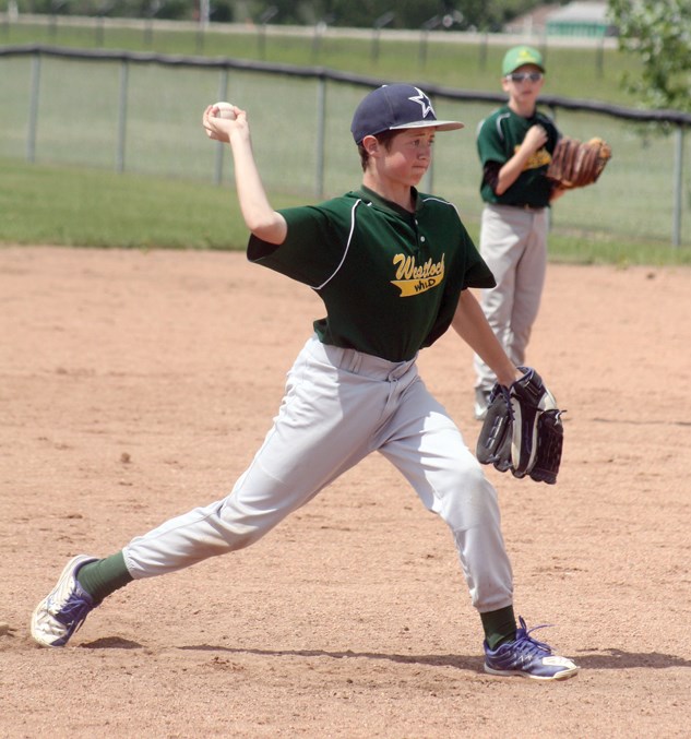  Ryker Latimer delivers a pitch to the plate as the Westlock Pee Wee Wild hosted the Pembina League Pee Wee Divisional Tournament in Clyde June 23. The Wild won the bronze medal match defeating Athabasca 11-6.