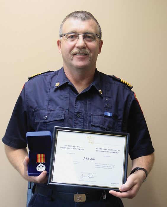  Westlock County protective services manager John Biro received the provincial Fire Services Exemplary Services Medal July 16 in recognition of his work with PTSD among volunteer fire fighters.