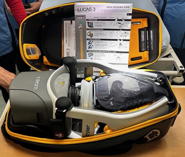The LUCAS 3 portable CPR machine can replace manual chest compressions, freeing up staff and potentially first responders to perform other necessary lifesaving care measures on patients.  