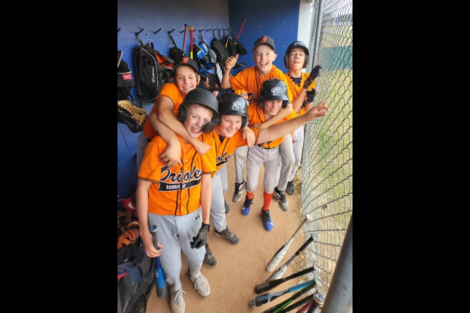 The Barrhead Orioles hosted the Provincials for the Tier 5 U13 on July 25 to July 27. Top Dayne Morrow, Harrison Klein.  Bottom Row: Hudson Klein, Jace Gibert, Ben Ryan, Ezequiel Valdez