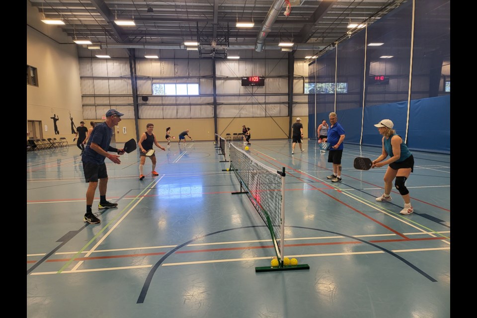 The Westlock Pickleball Association hosted their ninth Spring Tournament on April 12 & 13. L - R Don Bulbeck-Bonnyville, Gayle Bulbeck - Bonnyville. and Dale Rutter-Parkland, Trudy MacDonald - Edmonton