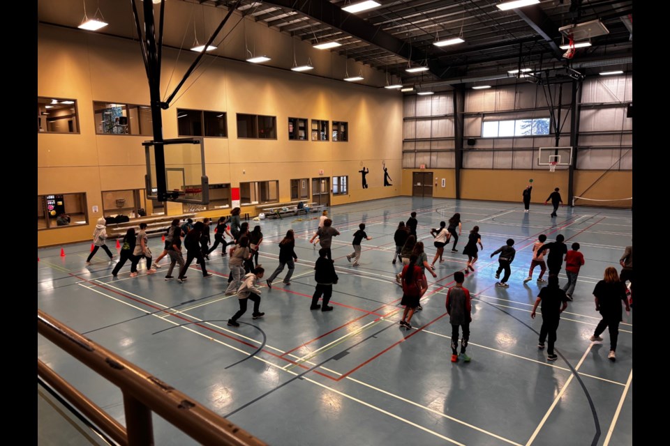Westlock FCSS and the Westlock Library hosted Squid Games on April 4 with 43 people taking part in the games played on the TV show Squid Games. Pictured at people playing Red Light Green Light. Photo supplied.