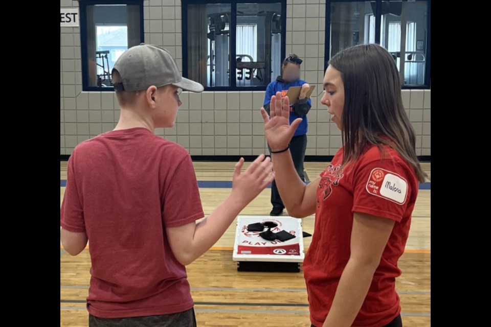 R.F Staples Secondary School students participated in the Unified Sports event in Morinville on April 16. L-R Travis Irwin and Malena Durocher. Photo Supplied.