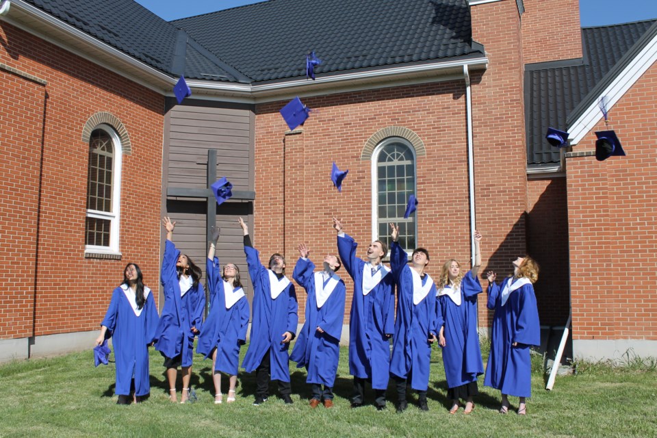 The St. Mary Catholic School graduating class of 2025. L-R: Jusmine Jorolan, Angel Lizano, Savannah Miner, Owen Hartman, Daniel Eastman, Hayden Bennett, Kameron Campbell, Jewel Skjersven and Bryar Woodcock. 