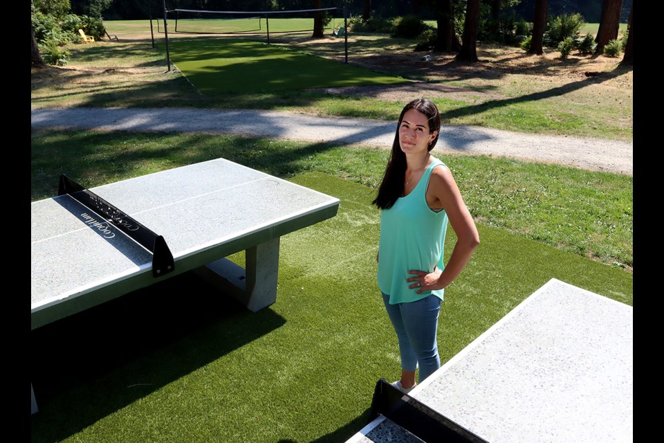 Sara Yastremski, the city’s parks partner program supervisor, at the table tennis tables in Glen Park in Coquitlam.