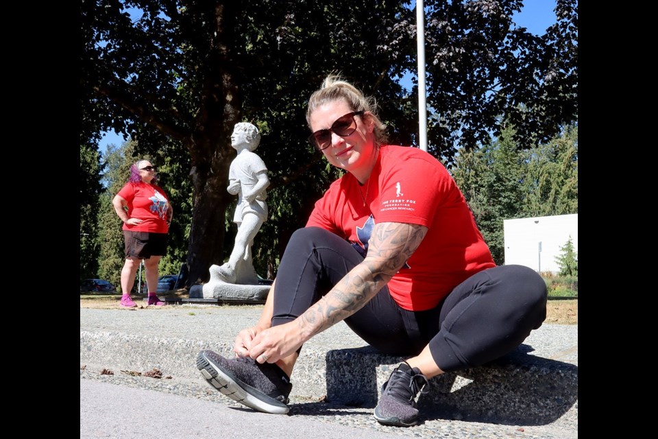 Erin Danielle and her mother-in-law, Mary Ness, at the start of the Terry Fox Hometown Run in Port Coquitlam, at the Hyde Creek Recreation Centre. Both women are survivors of breast cancer and volunteer with the Hometown community run in Port Coquitlam.