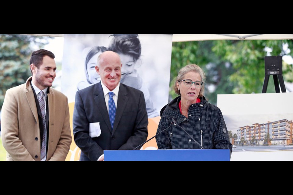 Port Coquitlam Mayor Brad West, MLA Mike Farnworth and Coquitlam–Maillardville MLA Selina Robinson in 2019 at the construction launch of The Alex in Port Coquitlam.