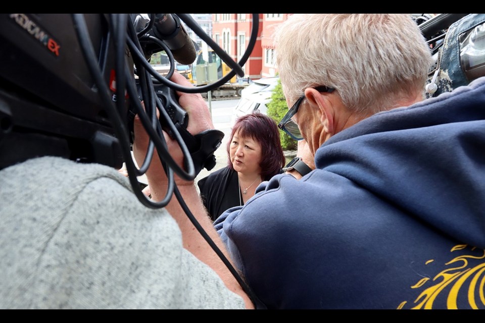 The mother of Amanda Todd, Carol Todd, speaks to media outside of the BC Supreme Court in New Westminster at the start of the trial for Aydin Coban who is charged with five counts.