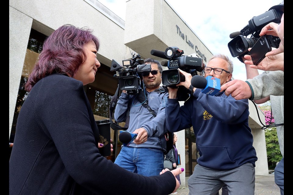 Amanda Todd's mother, Carol Todd of Port Coquitlam, speaks to media at the start of the trial for Aydin Coban.