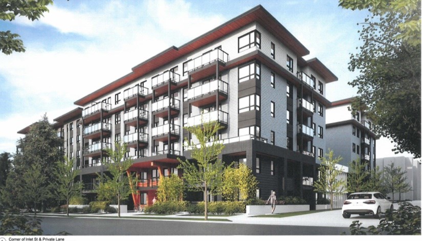 Anthem Inlet Street Holdings is proposing to build 197 units in two rental buildings at 1184 Inlet St., in Coquitlam. City council is expected to give first reading to the rezoning bid tonight, Oct. 16, 2023.