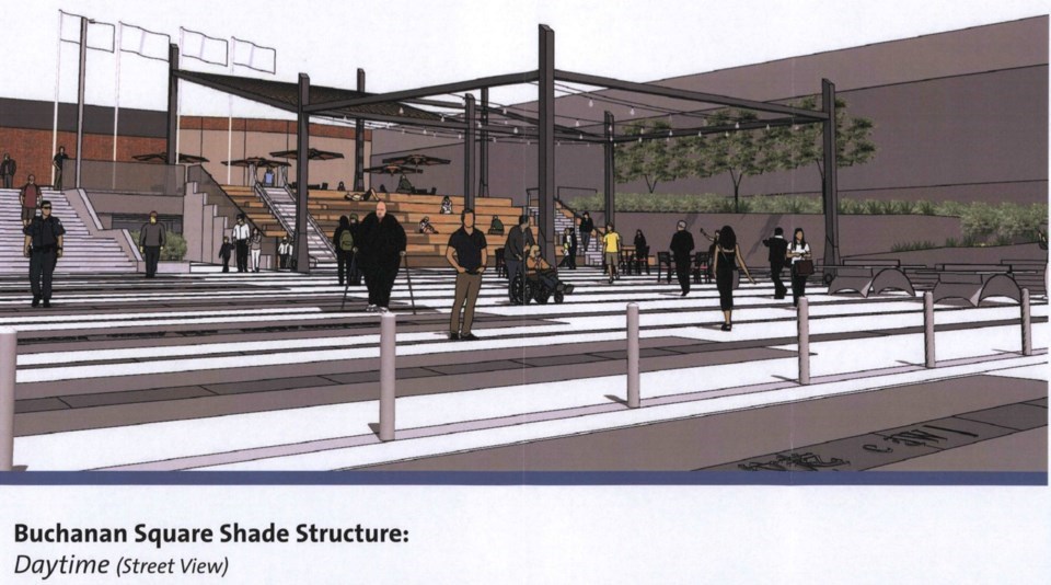 A rendering of a finished Buchanan Square; the drawing was presented before Coquitlam city council in February 2021.