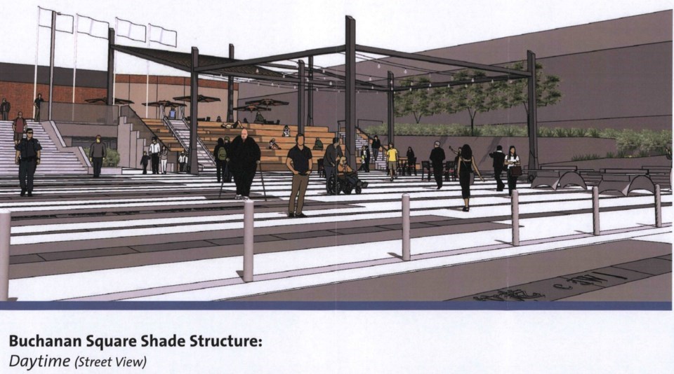 A rendering of a finished Buchanan Square; the drawing was presented before Coquitlam city council in February 2021.