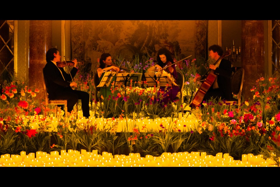 A candlelight concert by a Listeso String Quartet in February 2022.