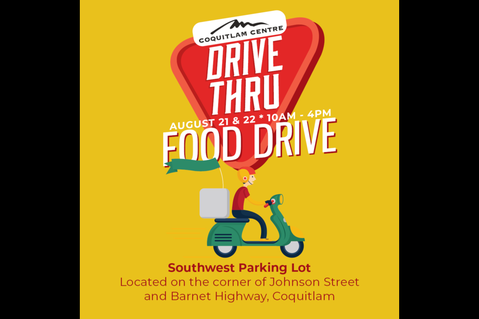 Share will host a food donation drive-thru at Coquitlam Centre mall on Aug. 21 and 22.