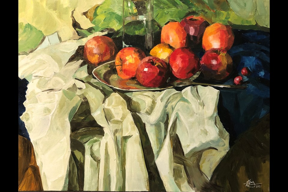 Apples by Nora Zheng (oil on canvas, 45x60cm).